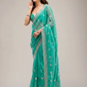 Sea Green Georgatte Saree