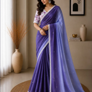 Sky Blue And Dark Blue Color Mix Saree